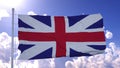 United Kingdom flag waving in wind against blue sky. 3d rendering Royalty Free Stock Photo