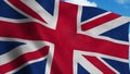 United Kingdom flag waving in the wind, blue sky background. 3d rendering Royalty Free Stock Photo