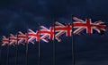 United Kingdom flags, United Kingdom flag with dark sky and clouds. Flags background. 3D work and 3D image Royalty Free Stock Photo