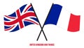 United Kingdom and France Flags Crossed And Waving Flat Style. Official Proportion. Correct Colors
