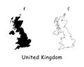 United Kingdom Great Britain Country Map. Black silhouette and outline isolated on white background. EPS Vector Royalty Free Stock Photo