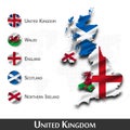 United kingdom of great britain map and flag  Scotland . Northern ireland . Wales . England  . Waving textile design . Dot world Royalty Free Stock Photo