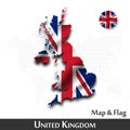 United kingdom of great britain map and flag . Waving textile design . Dot world map background . Vector Royalty Free Stock Photo