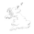United Kingdom of Great Britain and Northern Ireland, UK - 3D black thin outline silhouette map of country area. Simple Royalty Free Stock Photo
