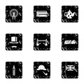 United Kingdom icons set, grunge style