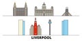 United Kingdom, Liverpool flat landmarks vector illustration. United Kingdom, Liverpool line city with famous travel Royalty Free Stock Photo