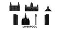 United Kingdom, Liverpool flat travel skyline set. United Kingdom, Liverpool black city vector illustration, symbol Royalty Free Stock Photo