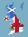 United kingdom map with flags of England, Scotland, Northern Ireland and Wales illustration Royalty Free Stock Photo