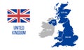 United Kingdom map. England, Scotland, Wales, Northern Ireland. Vector Great Britain map wit UK flag isolated on white background. Royalty Free Stock Photo