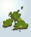 United Kingdom map is green on a blue 3d background Royalty Free Stock Photo
