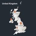 United Kingdom map, Infographics flat design colors snow white, with names of individual regions Royalty Free Stock Photo