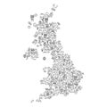 United Kingdom map from red and glowing stars icons pattern set of SEO analysis concept or development, business. Vector Royalty Free Stock Photo