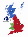 United kingdom map with territories and flags of England, Scotland, Northern Ireland and Wales illustration Royalty Free Stock Photo