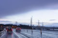 Driving through the Forth Road Bridge in a rainy day