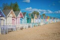 2016 United Kingdom Mersea colorful houses on the coast. Beautiful wide beach with interesting buildings Royalty Free Stock Photo