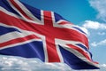 United Kingdom national flag waving blue sky background realistic 3d illustration Royalty Free Stock Photo