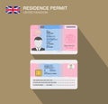 United Kingdom national permit residence card. Flat vector illustration template.