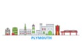 United Kingdom, Plymouth line cityscape, flat vector. Travel city landmark, oultine illustration, line world icons