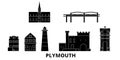United Kingdom, Plymouth flat travel skyline set. United Kingdom, Plymouth black city vector illustration, symbol
