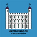 United Kingdom, Tower of London, vector travel illustration, flat icon