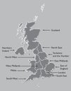 United Kingdom or UK map land area vector with region names on black background