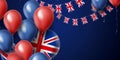 United Kingdom union jack flag bunting and party balloons. UK celebration background. Generative ai Royalty Free Stock Photo