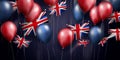 United Kingdom union jack flag bunting and party balloons. UK celebration background. Generative ai Royalty Free Stock Photo