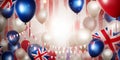 United Kingdom union jack flag bunting and party balloons. UK celebration background. Generative ai Royalty Free Stock Photo