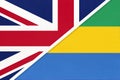 United Kingdom vs Gabon national flag from textile. Relationship between two European and African countries