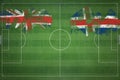 United Kingdom vs Iceland Soccer Match, national colors, national flags, soccer field, football game, Copy space Royalty Free Stock Photo