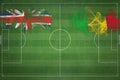 United Kingdom vs Mali Soccer Match, national colors, national flags, soccer field, football game, Copy space Royalty Free Stock Photo