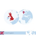 United Kingdom on world globe with flag and regional map of United Kingdom Royalty Free Stock Photo