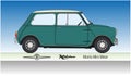 Morris Mini Minor vintage car silhouette coloured, vector illustration Royalty Free Stock Photo