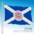 Charles Third Coronation emblem on the scottish flag, UK
