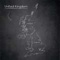 United Kongdom map, separates regions and names, design card blackboard, chalkboard