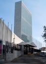 United Nations Building, entrance from United Nations Plaza on 1st Avenue, New York, NY, USA Royalty Free Stock Photo