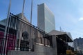 United Nations Building, entrance from United Nations Plaza on 1st Avenue, New York, NY, USA Royalty Free Stock Photo