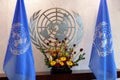 United Nations Flag in office of UN Headquarter in New York Royalty Free Stock Photo