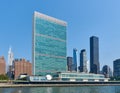 The United Nations Headquarters buildings on the east side of Manhattan, NYC Royalty Free Stock Photo