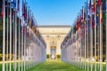 The United Nations Office at Geneva with the Flags of the Member Countries Royalty Free Stock Photo