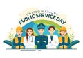 United Nations Public Service Day Vector Illustration on June 23 with Publics Services to the Community in Flat Cartoon Hand Drawn