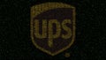 United Parcel Service UPS logo made of hexadecimal symbols on computer screen. Editorial 3D rendering