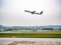 United Plane takeoff at Zurich Airport Royalty Free Stock Photo