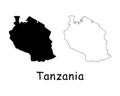 Tanzania Country Map. Black silhouette and outline isolated on white background. EPS Vector