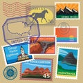 United State vintage post stamps set Royalty Free Stock Photo