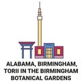 United States, Alabama, Birmingham, Torii In The Birmingham Botanical Gardens travel landmark vector illustration Royalty Free Stock Photo