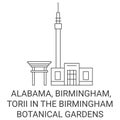 United States, Alabama, Birmingham, Torii In The Birmingham Botanical Gardens travel landmark vector illustration Royalty Free Stock Photo