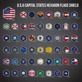 United States of America Capital States Hexagon Flags Shield