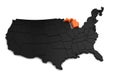 United States of America, 3d black map, with Michigan state highlighted in orange. Royalty Free Stock Photo