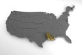 United States of America, 3d metallic map, with Louisiana state highlighted. Royalty Free Stock Photo